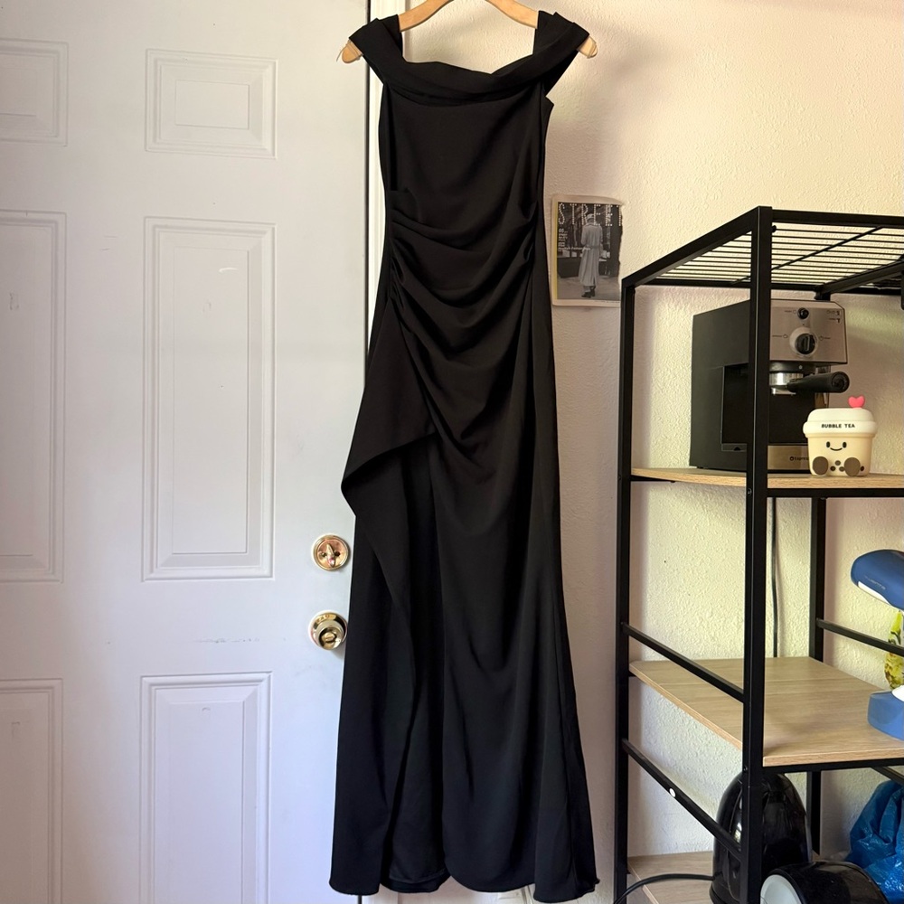 BABYBOO black off shoulder draped maxi gown event dress